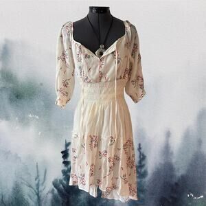 Anthropologie cream embroidered boho midi dress hippie fairy cottagecore S